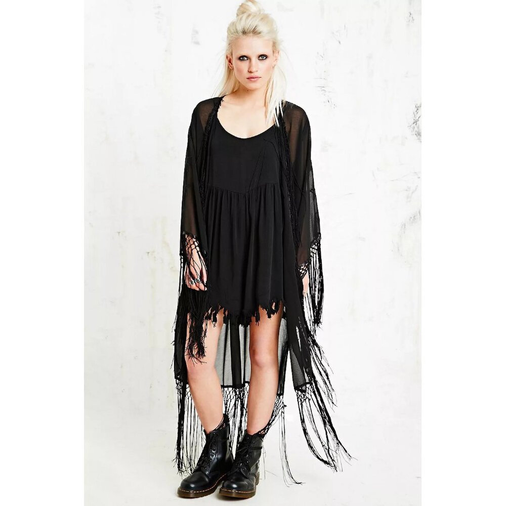 "🦋💋HOT ITEM! 💋🦋VTG 2013 UNIF Black "Wiccan" Embroidered Fringed Maxi Kimono - Picture 10 of 16